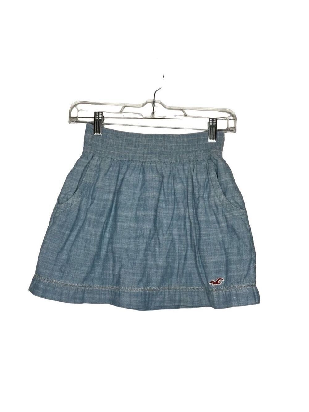 Hollister Y2K Chambray Sand Wash Cotton Elastic Waist Mini Skirt Pockets M